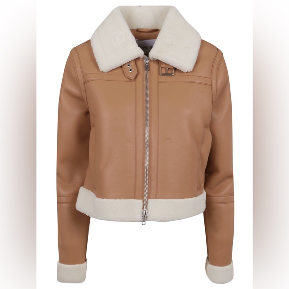 Stand Studio Jackets & Blazers - Stand Studio Tan Leather Jacket with Shearling Collar